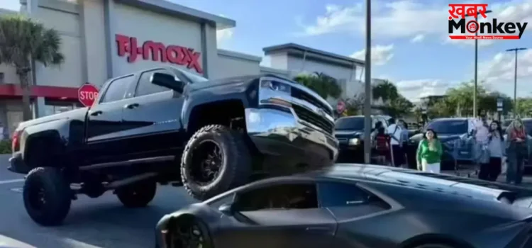 लग्जरी कार पर महिला ने चढ़ाया ट्रक: पार्किंग के दौरान हुई अजीब दुर्घटना का वीडियो वायरल