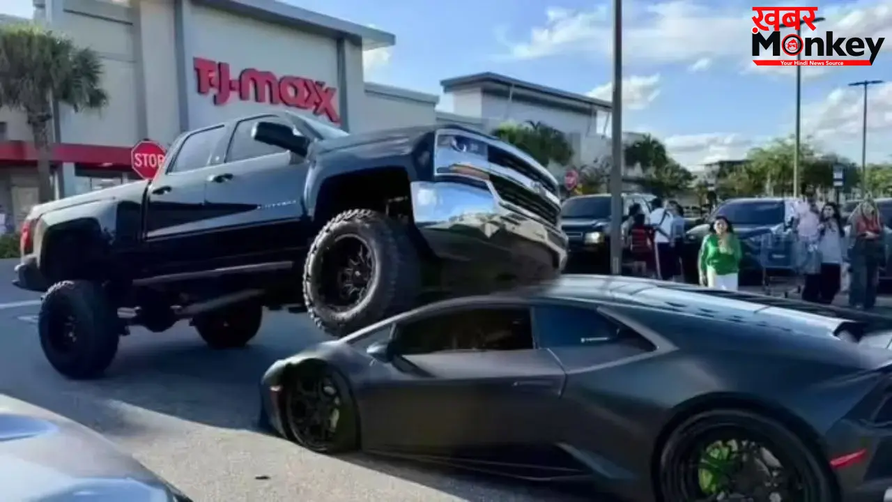 लग्जरी कार पर महिला ने चढ़ाया ट्रक: पार्किंग के दौरान हुई अजीब दुर्घटना का वीडियो वायरल