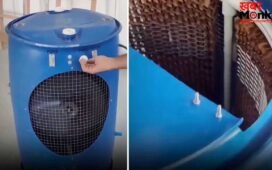जुगाड़ हो तो ऐसा! नीले ड्रम से बना डाला ‘देसी AC’, वीडियो देख चकरा जाएगा सिर