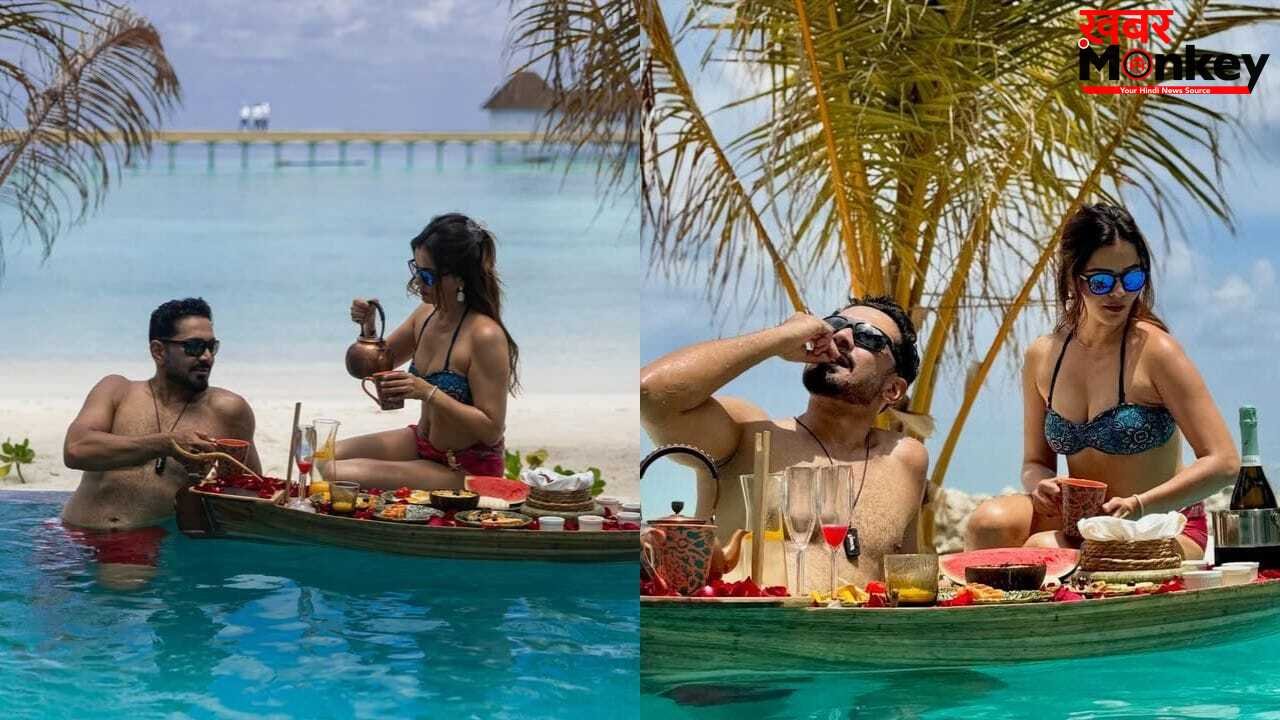 Rubina Dilaik: पति संग पूल में रुबीना दिलैक ने उठाया नाश्ते का लुत्फ, बेटियों के साथ मालदीव में कर रहीं चिल