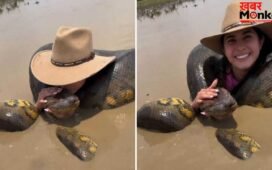 Viral Video: गले में एनाकोंडा लपेटकर नदी में बैठी महिला, फिर करने लगी Kiss; मंजर देख कांप जाएगी रूह!