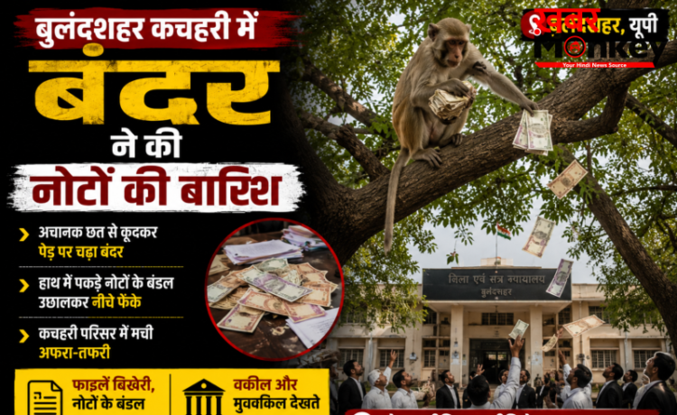 बुलंदशहर कचहरी में बंदर ने की नोटों की बारिश वकील का 2 लाख रुपयों से भरा बैग लेकर पेड़ पर चढ़ा, 40 हजार गायब बुलंदशहर कचहरी में बंदर ने की नोटों की बारिश वकील का 2 लाख रुपयों से भरा बैग लेकर पेड़ पर चढ़ा, 40 हजार गायब