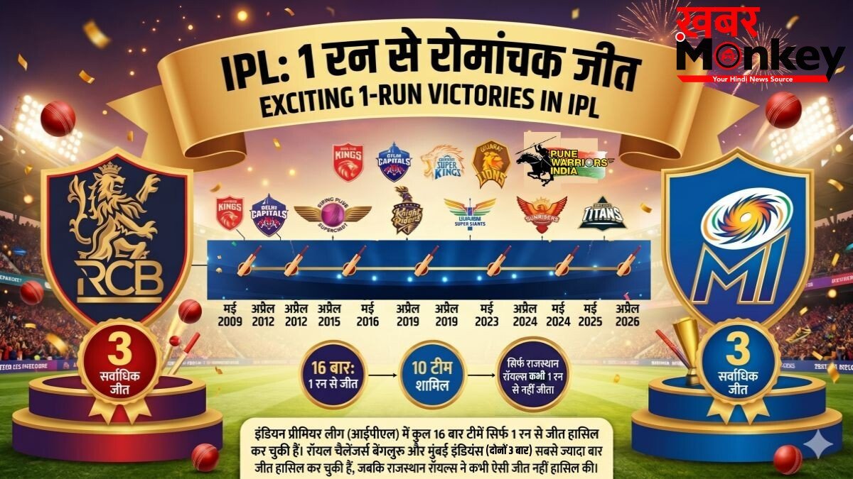 IPL में 16 बार सिर्फ एक रन से जीतीं 10 टीमें, RCB-MI संयुक्त रूप से नंबर-1, ये है पूरी लिस्ट