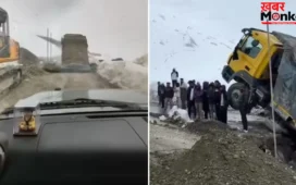 Manali Viral Video: चलते ट्रक के नीचे धंसी सड़क, पीछे चल रहे ड्राइवर ने बचाई जान