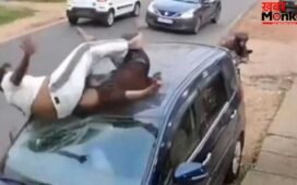 Viral: सड़क पर हुआ खौफनाक हादसा, अचानक उछलकर कार की छत पर गिरे दो लोग, वीडियो देख पक्का हिल जाएंगे आप