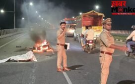 दिल्ली-लखनऊ हाईवे पर चलती बाइक बनी आग का गोला, युवक की जिंदा जलकर दर्दनाक मौत