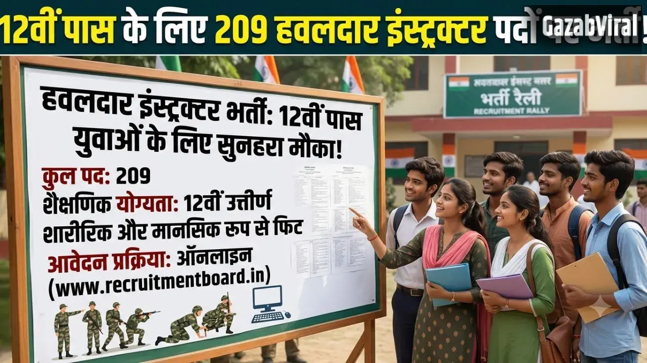 12वीं पास युवाओं के लिए सुनहरा मौका, हवलदार इंस्ट्रक्टर के 209 पदों पर भर्ती, जानें योग्यता और आवेदन प्रक्रिया​